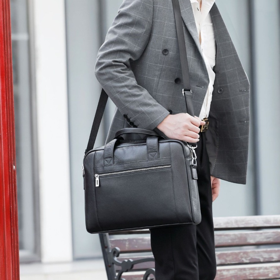 Briefcase Leather Slim - 【New Arrival】Men's Genuine Leather Briefcase Slim