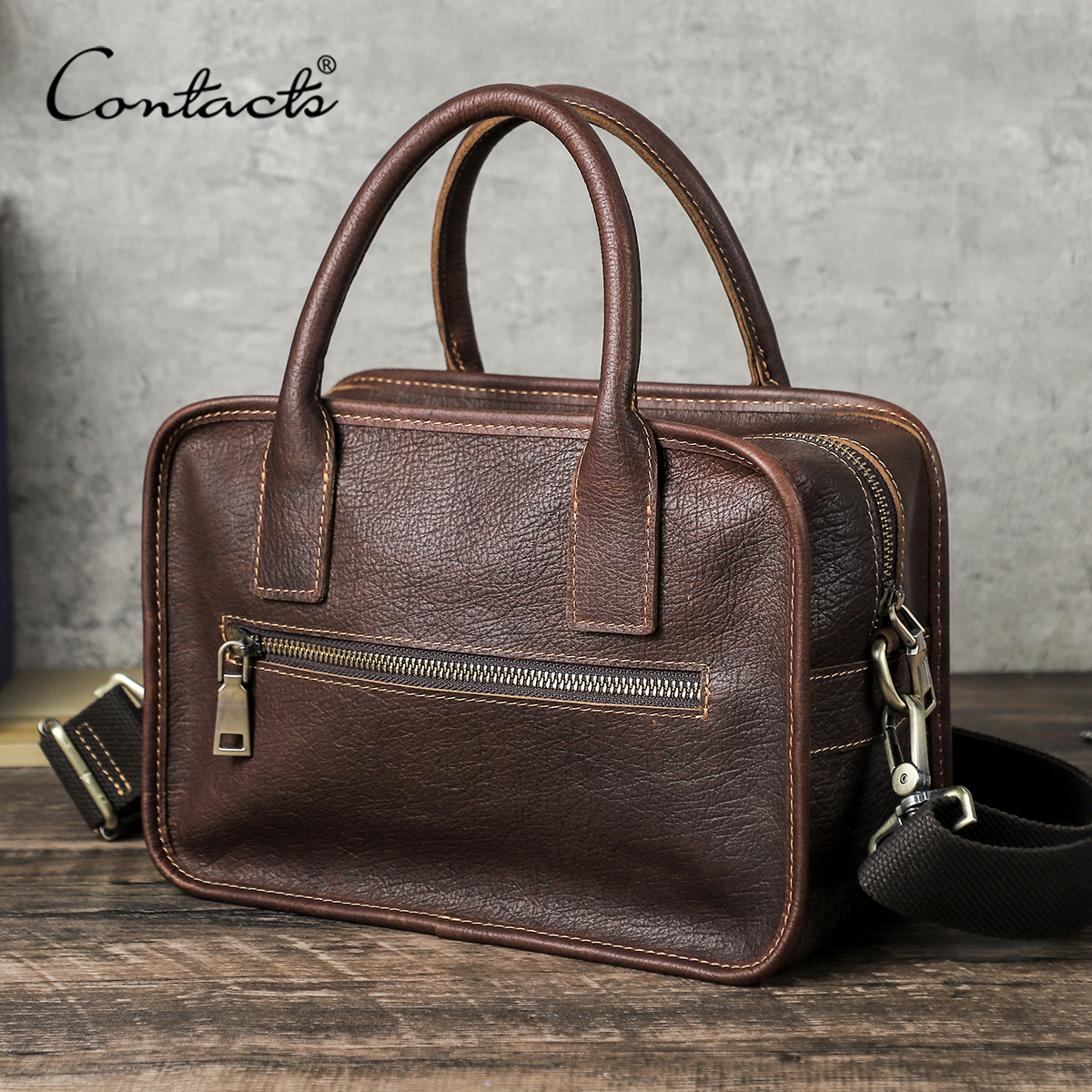 Luxury Bags With Zipper - CONTACT'S Genuine Leather Men Tote Bags