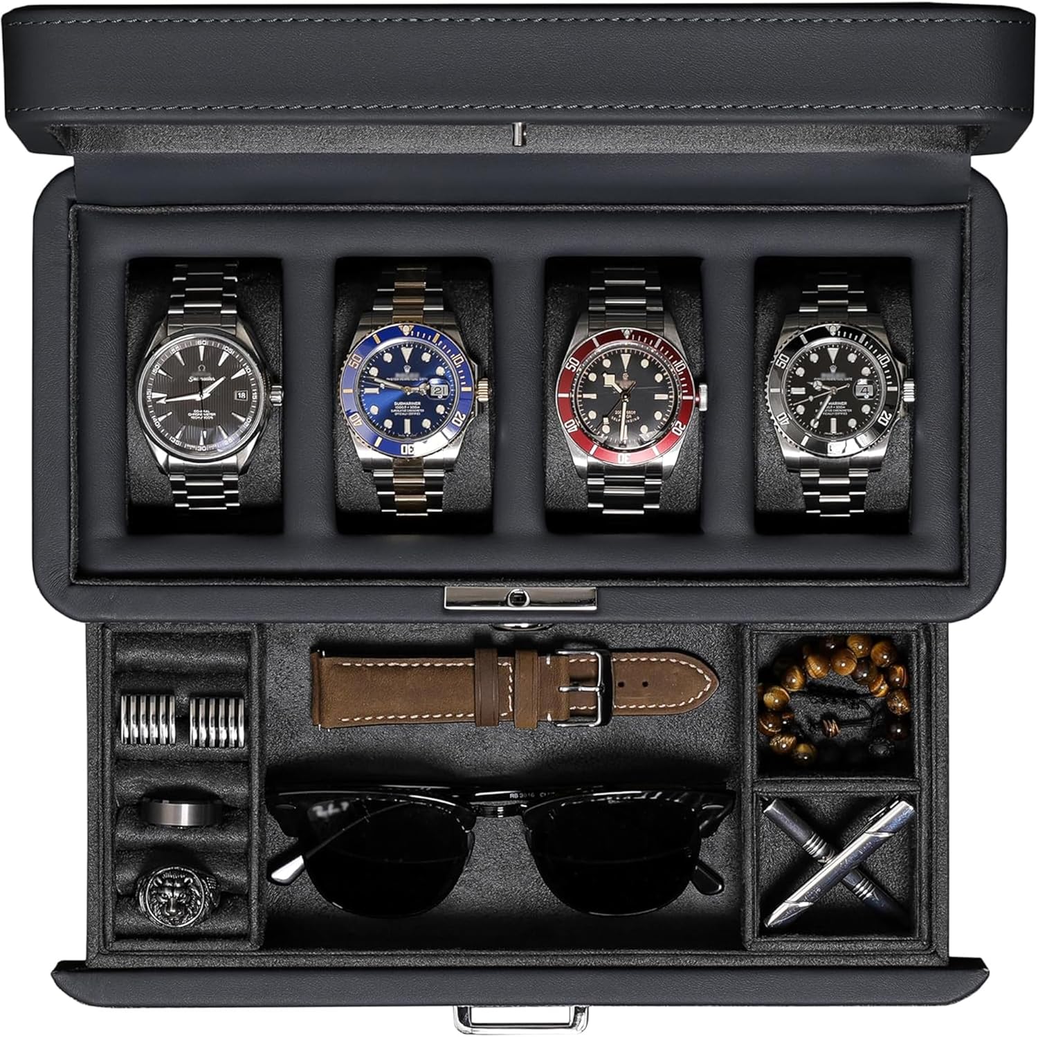 Luxurious Bag - Luxury 4-Slot Watch Box with Valet