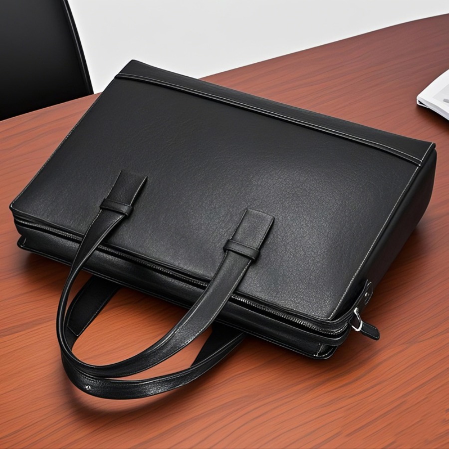 Briefcase Leather Slim - 【New Arrival】Slim Black Leather Laptop Tote