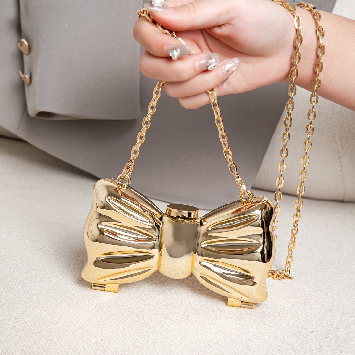 Luxury Bags With Zipper - Luxury Fashion Metal Mini Handbag with