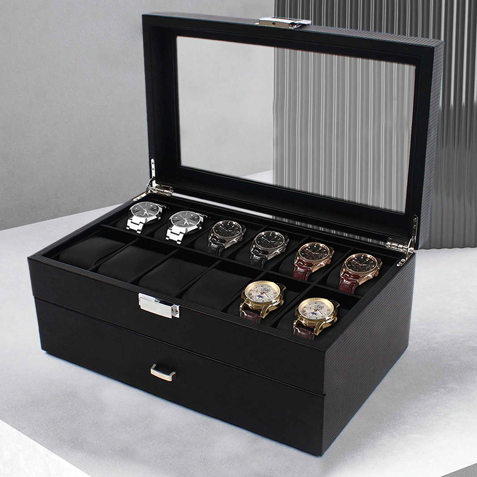 24 Slot Men Watch Display Case - Luxurious Bag ulasan dan harga