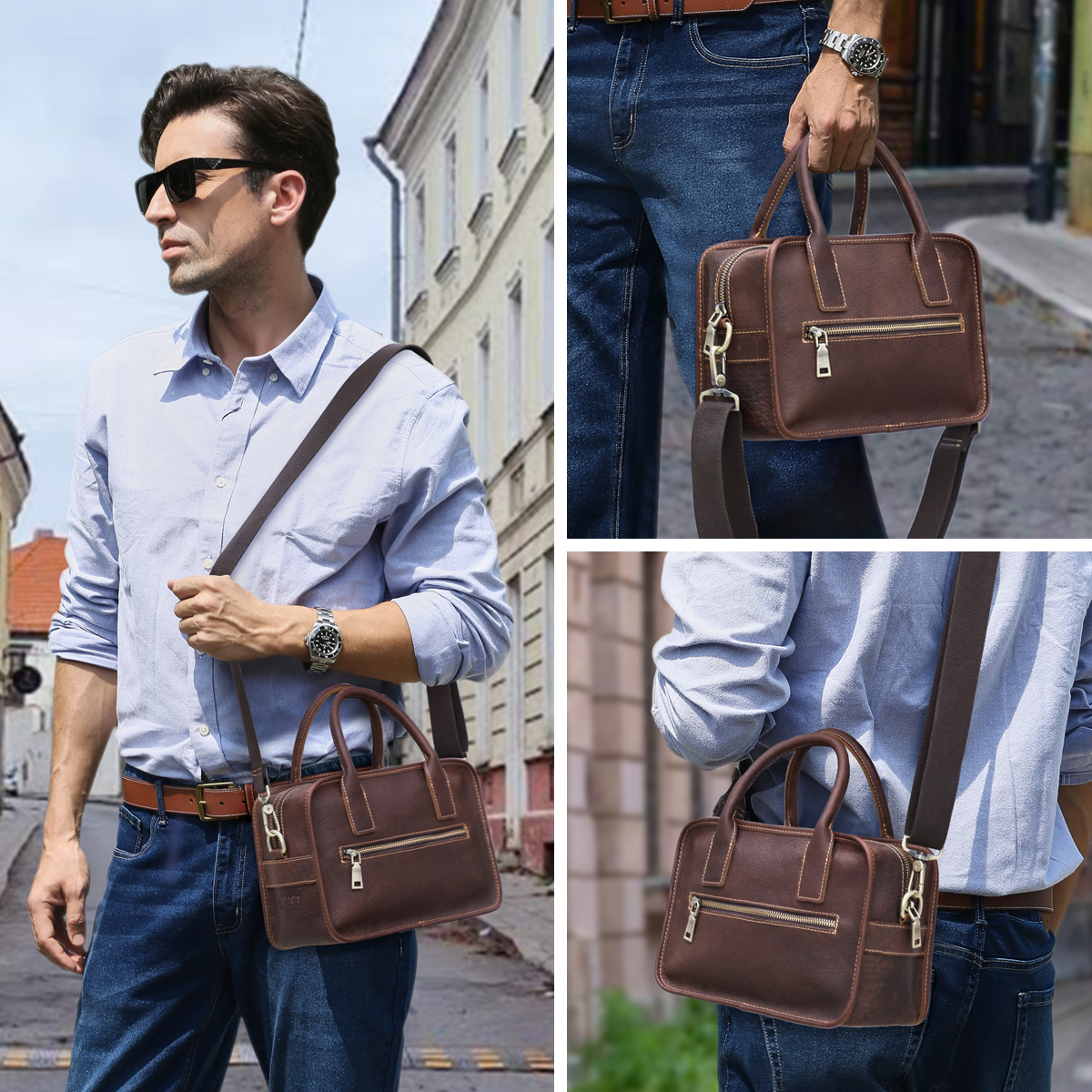 CONTACT'S Genuine Leather Men  - Luxury Bags With Zipper ulasan dan harga