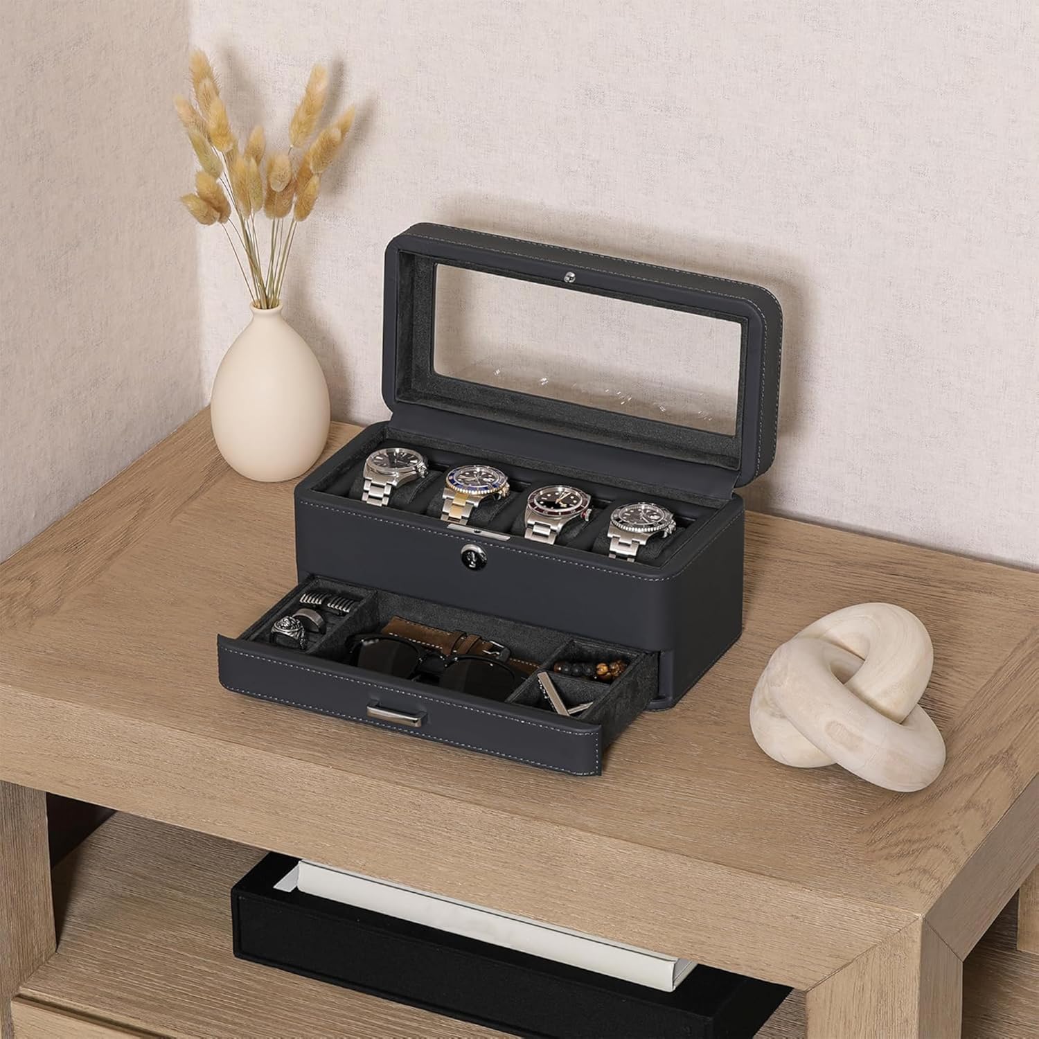 Luxury 4-Slot Watch Box with V - Luxurious Bag ulasan dan harga