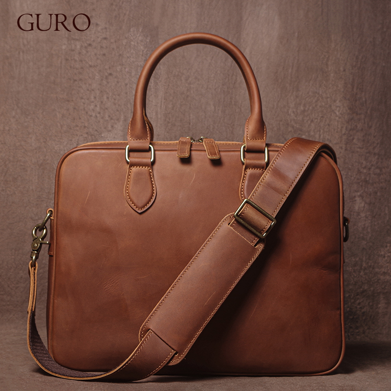 GURO Men Crazy Horse Cowhide B - Luxury Bags With Zipper ulasan dan harga