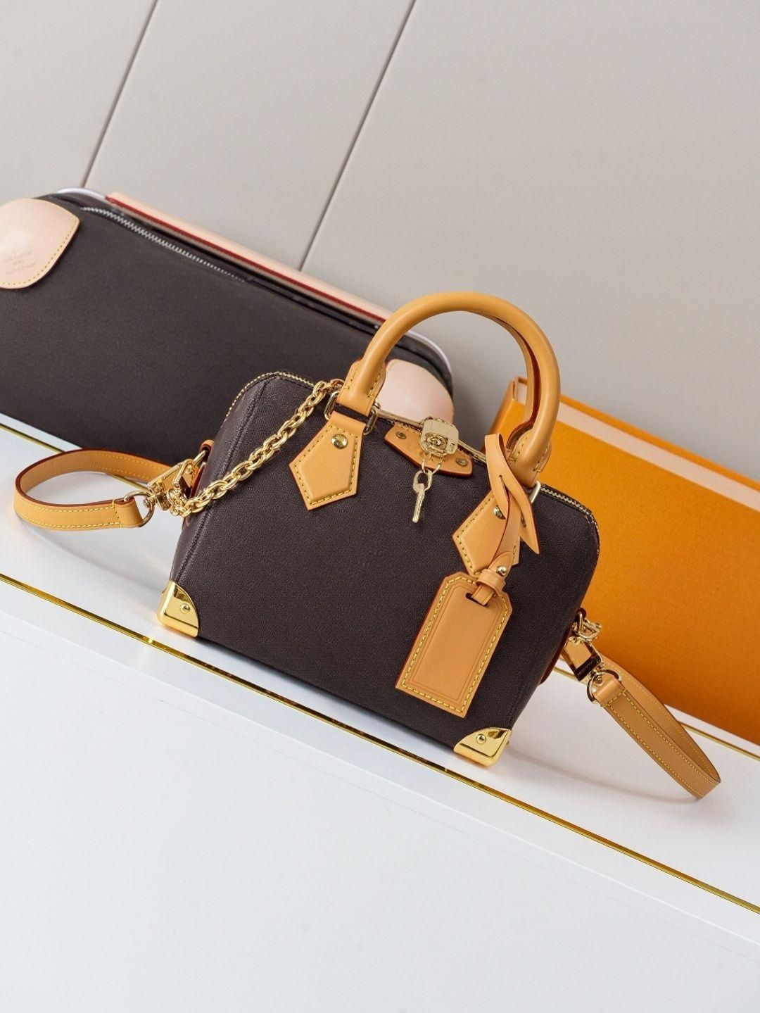 Brown Monogram Mini Boston Bag - Tote Bag Leather Monogram ulasan dan harga