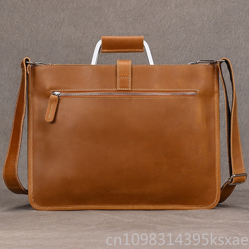 Men's Vintage Crazy Horse Leat - Briefcase Leather Slim ulasan dan harga