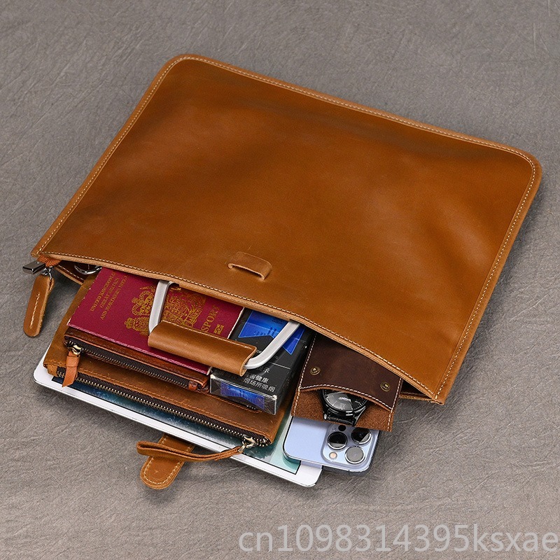 Men's Vintage Crazy Horse Leat - Briefcase Leather Slim ulasan dan harga